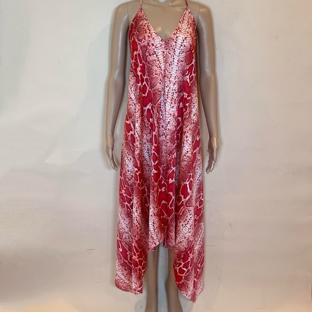 Pink, asymmetric, animal print dress